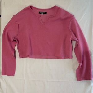 Urban Outfitters Parker Notched Neck Crop Top Long Sleeve Pink Sz XS